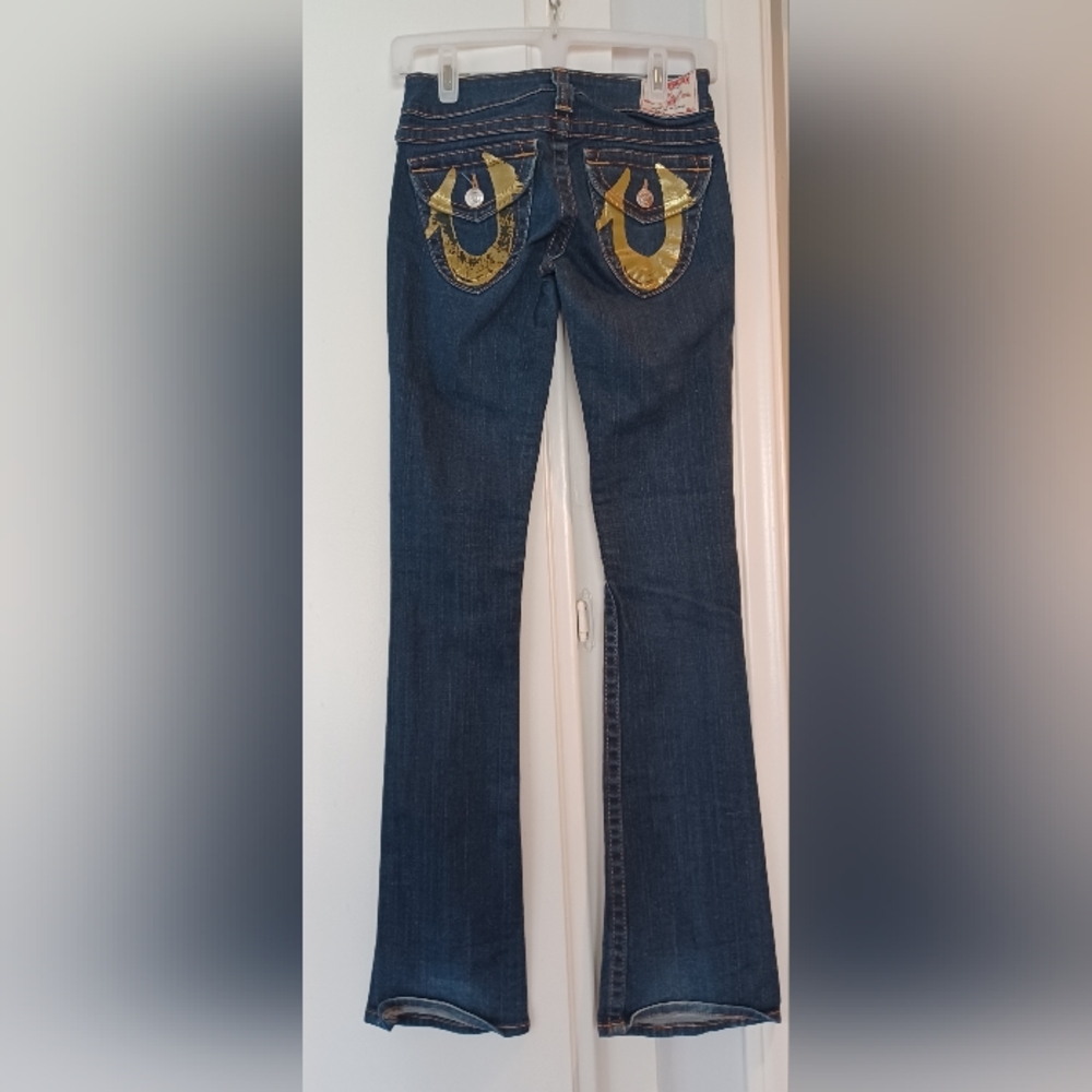 EUC True Religion sz 25 Women’s Low-Rise Rear-Flap Becky Bootcut Blue Jeans - Picture 2 of 16